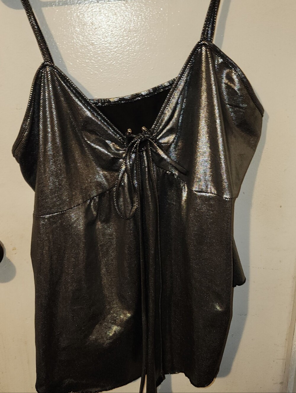 Metallic Silver/gray Sleeveless Tie-Front Women’s Top 2x